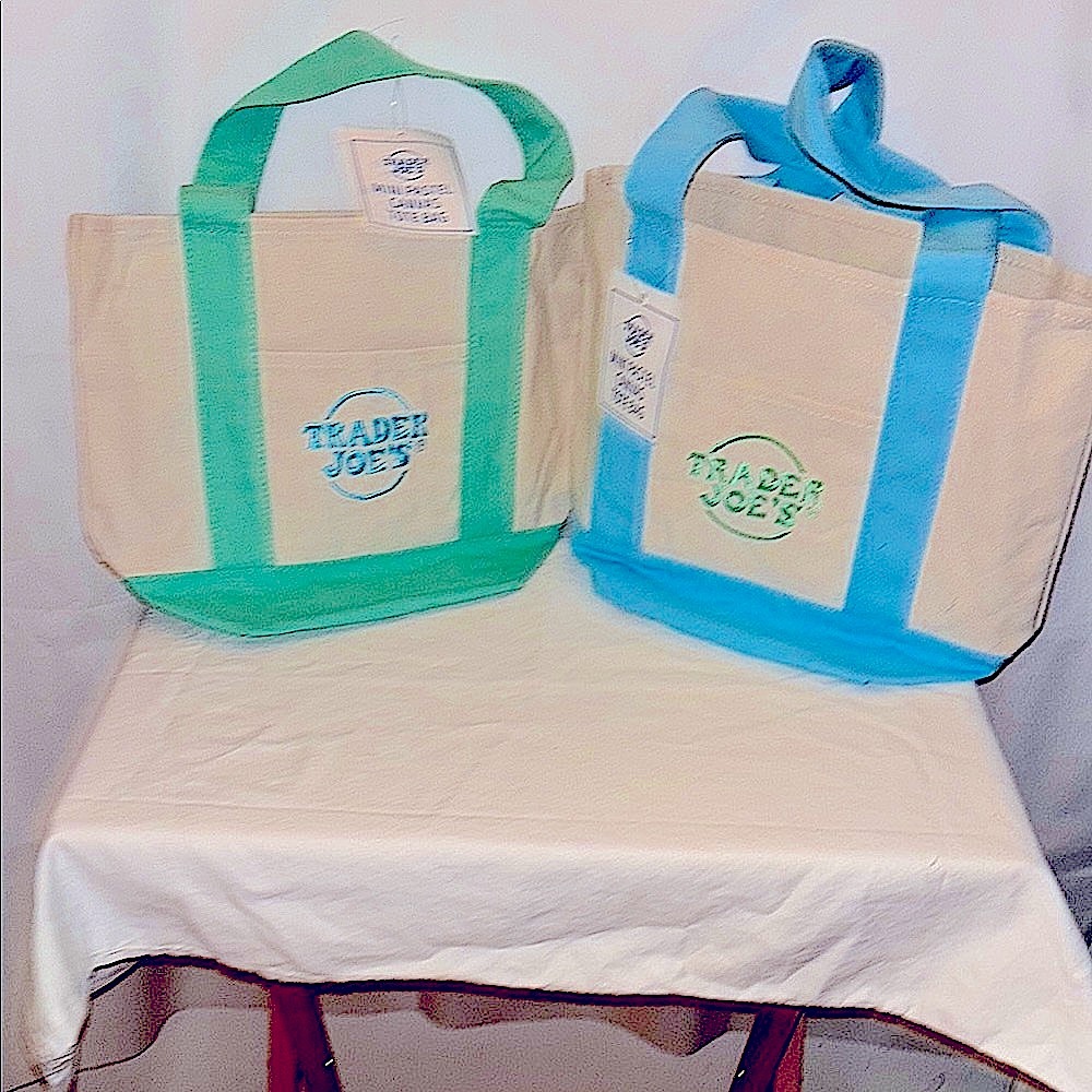 Trader Joe's Mini Canvas Tote Bags - Pastel Green and Blue Limited Edition